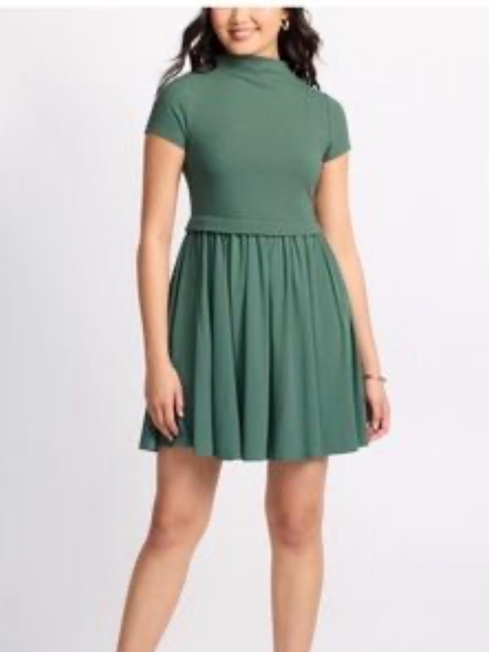 Sugar Lips Mixed Media Tunic Mini Dress | Sage Green | Size Medium